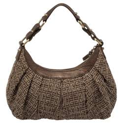 Pre Owned Givenchy Brown Logo Print Canvas And Leather Hobo 