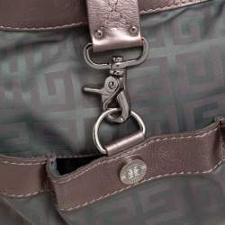 Pre Owned Givenchy Green/Brown Monogram Fabric and Leather Clasp Flap Hobo