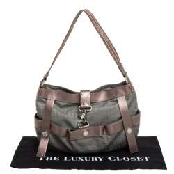 Pre Owned Givenchy Green/Brown Monogram Fabric and Leather Clasp Flap Hobo