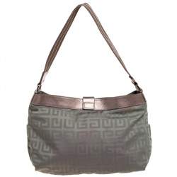 Pre Owned Givenchy Green/Brown Monogram Fabric and Leather Clasp Flap Hobo
