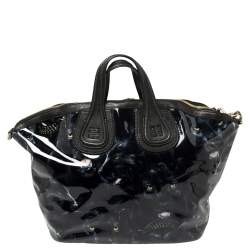 Pre Owned Givenchy Black Panther Print Patent and Leather Medium Nightingale Satchel