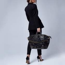 Pre Owned Givenchy Black Panther Print Patent and Leather Medium Nightingale Satchel