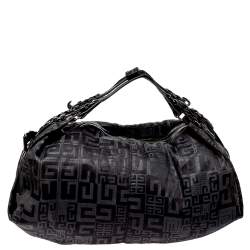 Pre Owned Givenchy Black Monogram Nylon and Leather Double Handle Hobo 