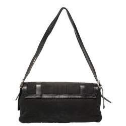Pre Owned Givenchy Black Canvas And Leather Flap Shoulder Bag