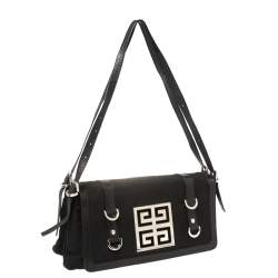 Pre Owned Givenchy Black Canvas And Leather Flap Shoulder Bag