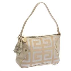 مملوكة مسبقًا Givenchy Cream/White Monogram Canvas And Leather Tassel Baguette