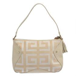 مملوكة مسبقًا Givenchy Cream/White Monogram Canvas And Leather Tassel Baguette