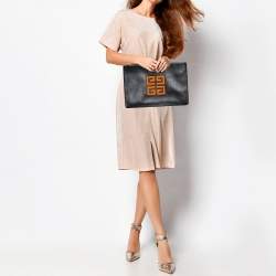 Pre Owned حقيبة كلتش جيفنشي سحاب جلد أسود