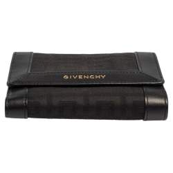 Givenchy Black Monogram Fabric and Leather Trim Flap Compact Wallet