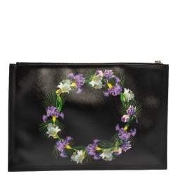 Pre Owned حقيبة كلتش جيفنشي مطبوعة جلد لامعة سوداء