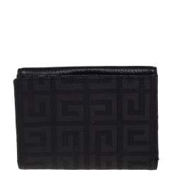 Pre Owned Givenchy Black Monogram Fabric and Leather Flap Compact Wallet