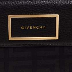 Pre Owned Givenchy Black Monogram Fabric and Leather Flap Compact Wallet