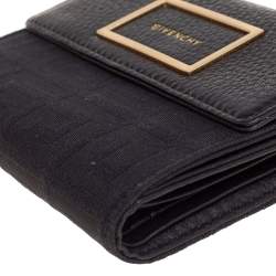 Pre Owned Givenchy Black Monogram Fabric and Leather Flap Compact Wallet