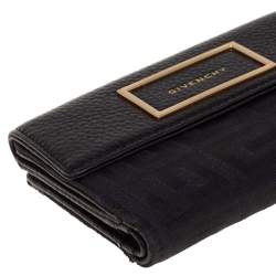 Pre Owned Givenchy Black Monogram Fabric and Leather Flap Compact Wallet