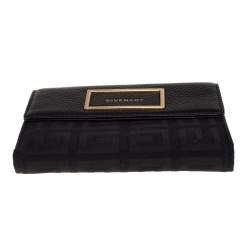 Pre Owned Givenchy Black Monogram Fabric and Leather Flap Compact Wallet