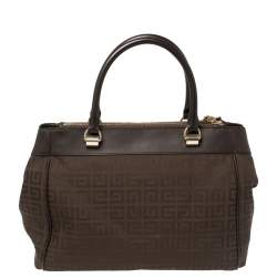 Pre Owned حقيبة يد جيفنشي سحاب مزدوج جلد و كانفاس مونوغرامي بنيه شوكليت 