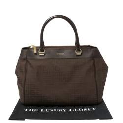 Pre Owned حقيبة يد جيفنشي سحاب مزدوج جلد و كانفاس مونوغرامي بنيه شوكليت 