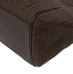 Pre Owned حقيبة يد جيفنشي سحاب مزدوج جلد و كانفاس مونوغرامي بنيه شوكليت 