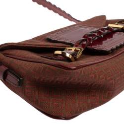 مملوكة مسبقًا حقيبة جيفنشي باغويت قلاب جلد و كانفاس نقشة شعار الماركة عنابي و بني 