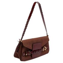 مملوكة مسبقًا حقيبة جيفنشي باغويت قلاب جلد و كانفاس نقشة شعار الماركة عنابي و بني 