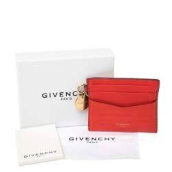 Pre Owned Givenchy Red Croc Embossed Leather and Leather Card Case
