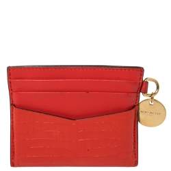 Pre Owned Givenchy Red Croc Embossed Leather and Leather Card Case