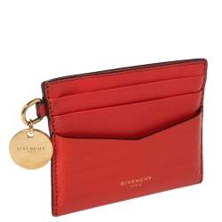 Pre Owned Givenchy Red Croc Embossed Leather and Leather Card Case
