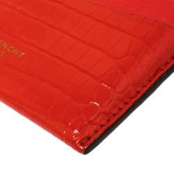 Pre Owned Givenchy Red Croc Embossed Leather and Leather Card Case