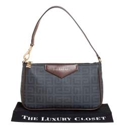 Pre Owned Givenchy Dark Grey/Brown Monogram Coated Canvas and Leather Shoulder Bag