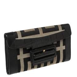 Pre Owned Givenchy Black Monogram Canvas and Croc Embossed Leather Tri Fold Continental Wallet