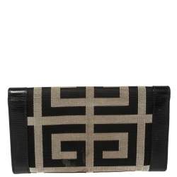 Pre Owned Givenchy Black Monogram Canvas and Croc Embossed Leather Tri Fold Continental Wallet