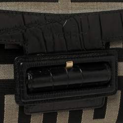 Pre Owned Givenchy Black Monogram Canvas and Croc Embossed Leather Tri Fold Continental Wallet