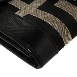 Pre Owned Givenchy Black Monogram Canvas and Croc Embossed Leather Tri Fold Continental Wallet