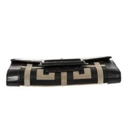 Pre Owned Givenchy Black Monogram Canvas and Croc Embossed Leather Tri Fold Continental Wallet