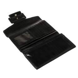 Pre Owned Givenchy Black Monogram Canvas and Croc Embossed Leather Tri Fold Continental Wallet