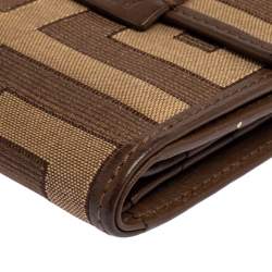 مملوكة مسبقًا محفظة كومباكت غيفنشى حافة جلد وكانفاس مميز بنى 