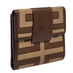 مملوكة مسبقًا محفظة كومباكت غيفنشى حافة جلد وكانفاس مميز بنى 