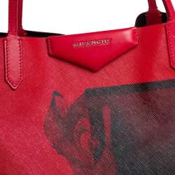 Pre Owned حقيبة يد جيفنشي أنتيغونا شوبر جلد وكانفاس مقوى طباعة بامبي أحمر