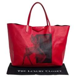 Pre Owned حقيبة يد جيفنشي أنتيغونا شوبر جلد وكانفاس مقوى طباعة بامبي أحمر