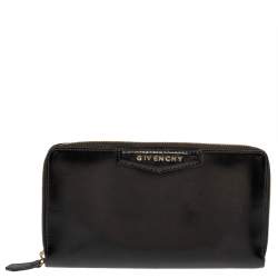 Pre Owned Givenchy Black Leather Antigona Zip Around Wallet