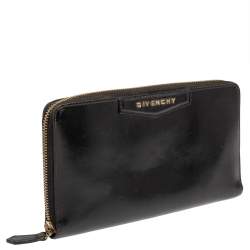 Pre Owned Givenchy Black Leather Antigona Zip Around Wallet