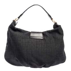 Pre Owned Givenchy Black Monogram Canvas And Leather Flap Hobo