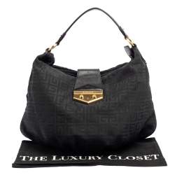 Pre Owned Givenchy Black Monogram Canvas And Leather Flap Hobo