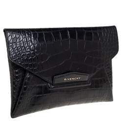 مملوكة مسبقًا حقيبة كلتش جيفنشي أنتيغونا جلد نقشة التمساح أسود متوسطة