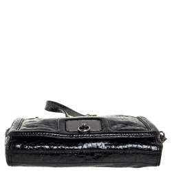 Pre Owned حقيبة بسلسلة جيفنشي جلد لامع نقشة التمساح سوداء بقلاب