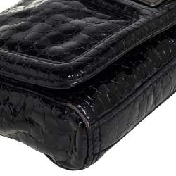 Pre Owned حقيبة بسلسلة جيفنشي جلد لامع نقشة التمساح سوداء بقلاب