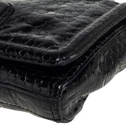 Pre Owned حقيبة بسلسلة جيفنشي جلد لامع نقشة التمساح سوداء بقلاب