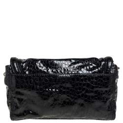 Pre Owned حقيبة بسلسلة جيفنشي جلد لامع نقشة التمساح سوداء بقلاب