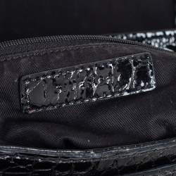 Pre Owned حقيبة بسلسلة جيفنشي جلد لامع نقشة التمساح سوداء بقلاب