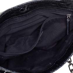 Pre Owned حقيبة بسلسلة جيفنشي جلد لامع نقشة التمساح سوداء بقلاب